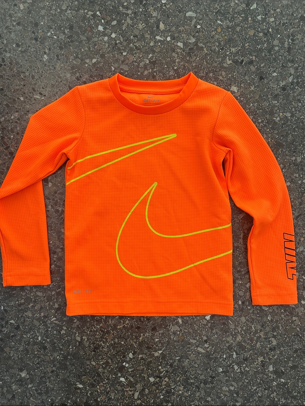 Nike Bright Orange Long Sleeve Kids' Dri-FIT Top with Neon Swoosh